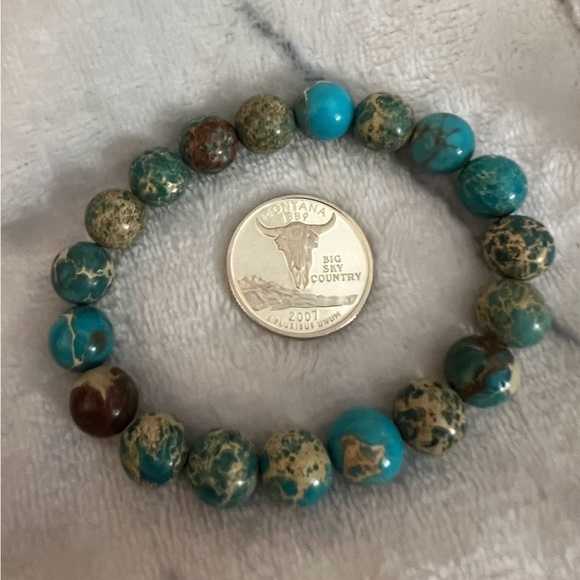 ❤️ 12mm Real Sea Sediment Jasper Bracelet Size 6.5+Adj Great w Native Jewelry - Picture 3 of 9
